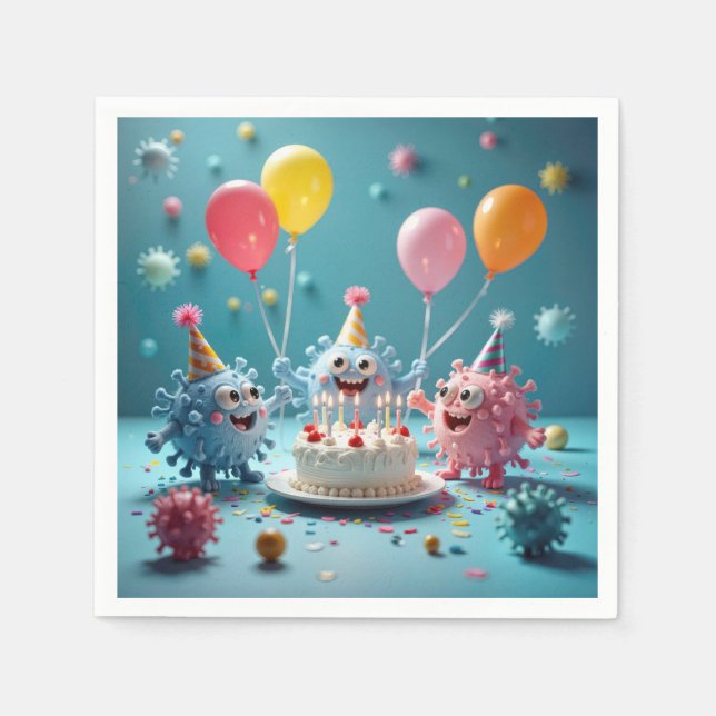 Servilleta De Papel Dibujos animados de cumpleaños divertidos con gérm (Anverso)