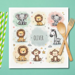 Servilleta De Papel Dibujos Animales De Safari En Acuarela Adorables