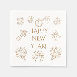 Servilleta De Papel Dibujos Caprichosos de Oro Feliz Año Nuevo