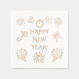 Servilleta De Papel Dibujos Caprichosos de Oro Feliz Año Nuevo