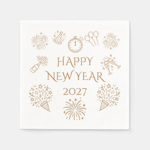 Servilleta De Papel Dibujos caprichosos en oro Feliz Año Nuevo 2027