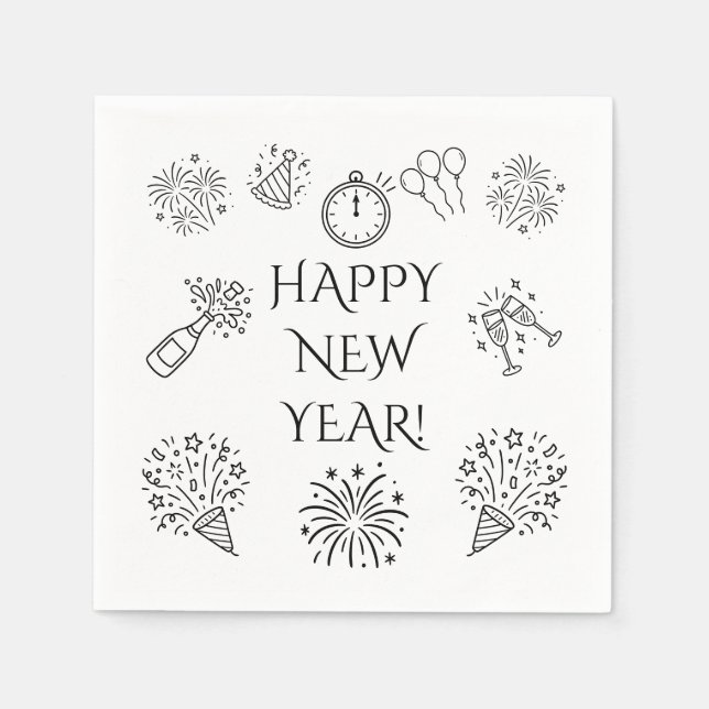 Servilleta De Papel Dibujos caprichosos Feliz Año Nuevo (Anverso)