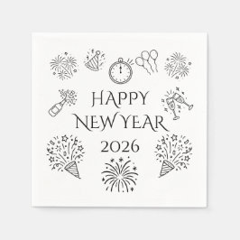 Servilleta De Papel Dibujos caprichosos Feliz Año Nuevo 2026