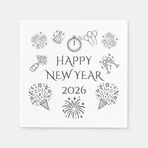Servilleta De Papel Dibujos caprichosos Feliz Año Nuevo 2026