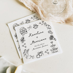 Servilleta De Papel Dibujos de boda caprichosos a mano