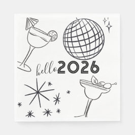 Servilleta De Papel Dibujos Divertidos Hola Año Nuevo 2026 Dorado