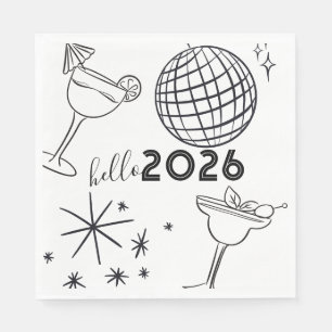 Servilleta De Papel Dibujos Divertidos Hola Año Nuevo 2026 Dorado
