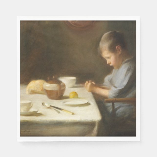 Servilleta De Papel Diciendo gracia (niño rezando en la mesa) (Anverso)