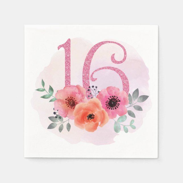 Servilleta De Papel Dieciséis con flores (Anverso)