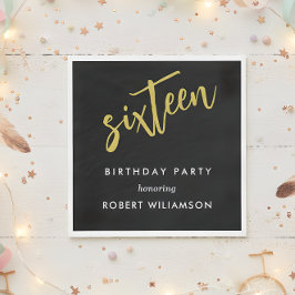 Servilleta De Papel dieciséis en cumpleaños negro