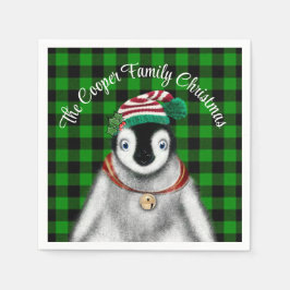 Servilleta De Papel Diferencial festivo lindo Pingüino verde yeso negr