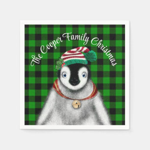 Servilleta De Papel Diferencial festivo lindo Pingüino verde yeso negr