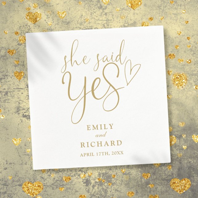 Servilleta De Papel Dijo Que Sí Partido Compromiso Elegante Oro (She Said Yes Engagement Party Elegant Gold Napkins)
