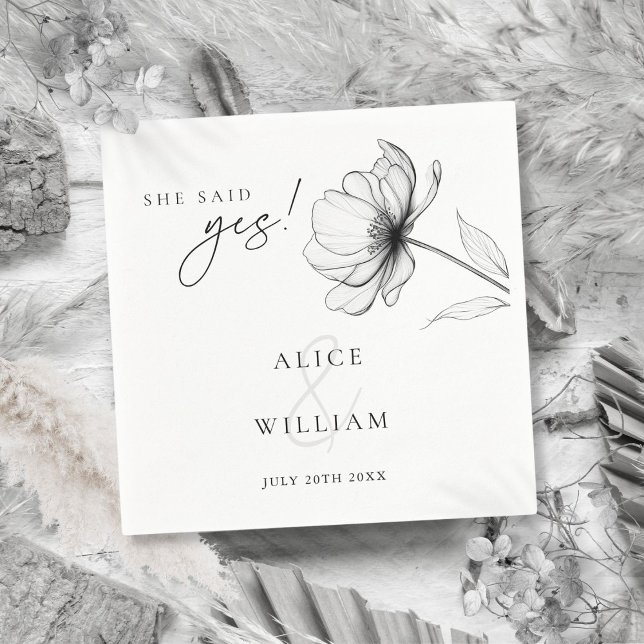 Servilleta De Papel Dijo Sí Elegante Partido De Compromiso Floral (She Said Yes Elegant Floral Engagement Party Napkins)