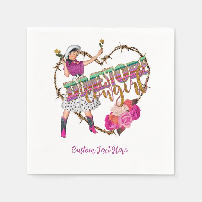 Servilleta De Papel Dimestore Cowgirl Western Cowboy Boots Rosas (Anverso)