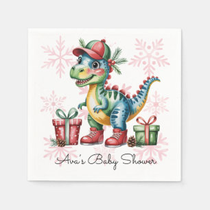 Servilleta De Papel Dino Azul de Navidad y Niño con Regalos Shower de