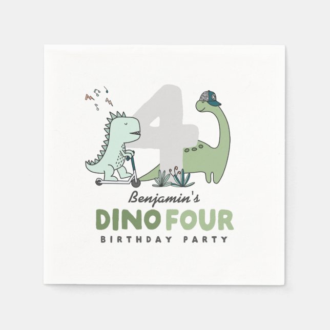 Servilleta De Papel Dino Four Birthday Party Napkins (Anverso)