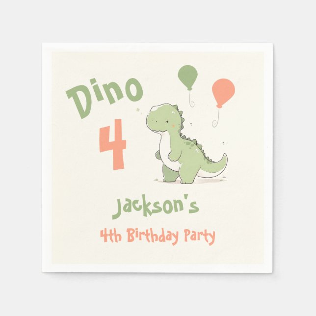 Servilleta De Papel Dino Four Dinosaur 4º Fiesta de cumpleaños (Anverso)