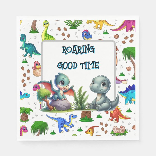 Servilleta De Papel Dino Happy Birthday Paper  (Anverso)