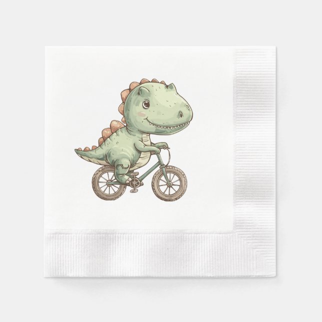 Servilleta De Papel Dino lindo en bicicleta (Anverso)