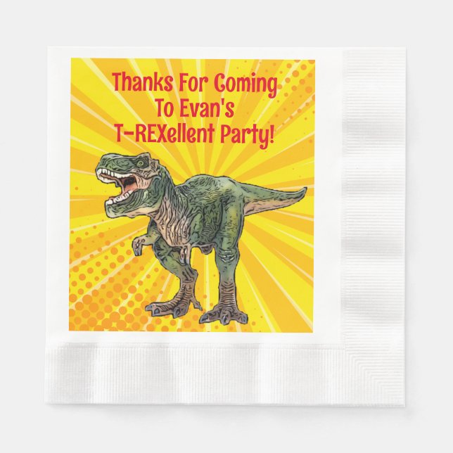 Servilleta De Papel Dino T-Rex Dinosaur Funny Birday Boy Amarillo (Anverso)