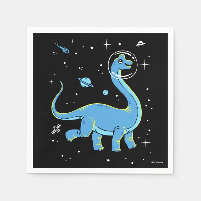 Servilleta De Papel Dinos De Brachiosauro Azul En El Espacio (Anverso)