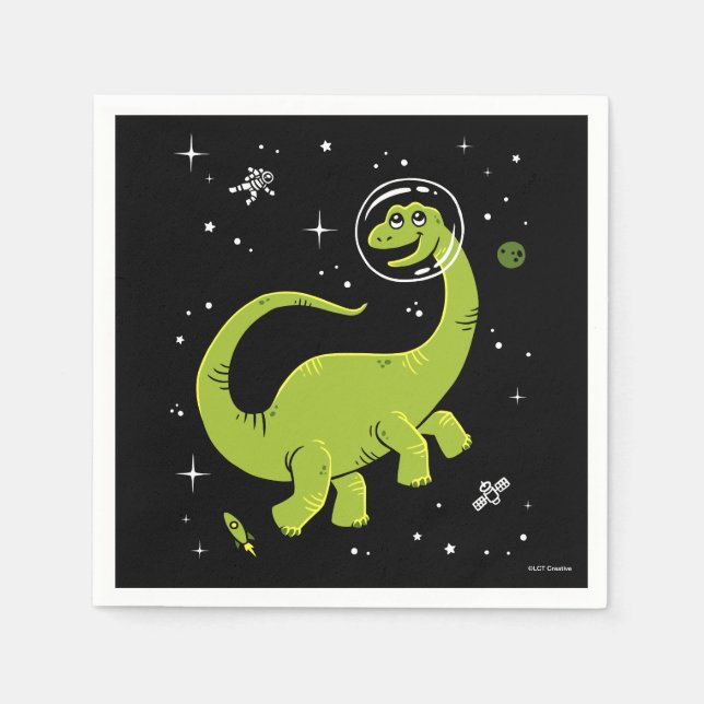 Servilleta De Papel Dinos De Brontosauro Verdes En El Espacio (Anverso)