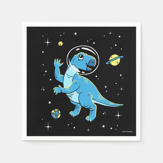 Servilleta De Papel Dinos Rhabdodon Azules En El Espacio (Anverso)