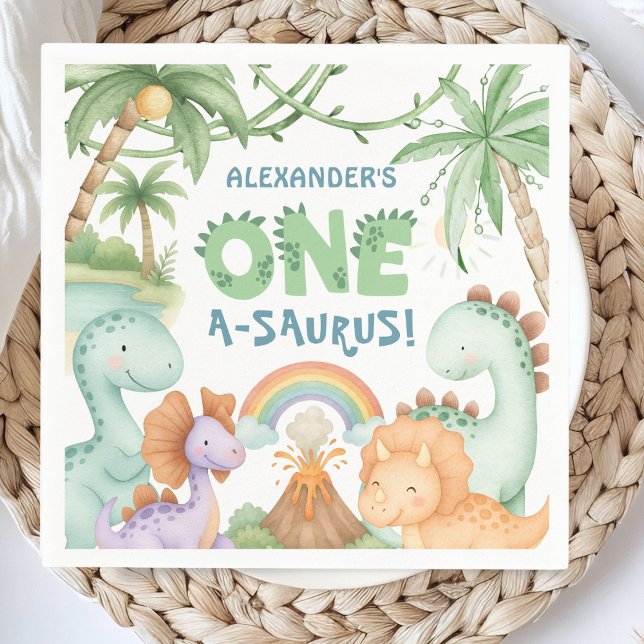 Servilleta De Papel Dinosaur 1st Birthday One A-Saurus Boy Dino Paper (Subido por el creador)