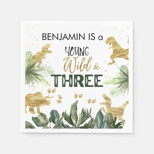 Servilleta De Papel Dinosaur 3er Fiesta de niño de cumpleaños (Anverso)