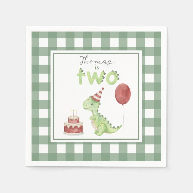 Servilleta De Papel Dinosaur a la acuarela cumpleaños 2 (Anverso)