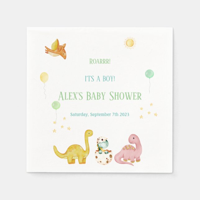 Servilleta De Papel Dinosaur Baby Shower (Anverso)