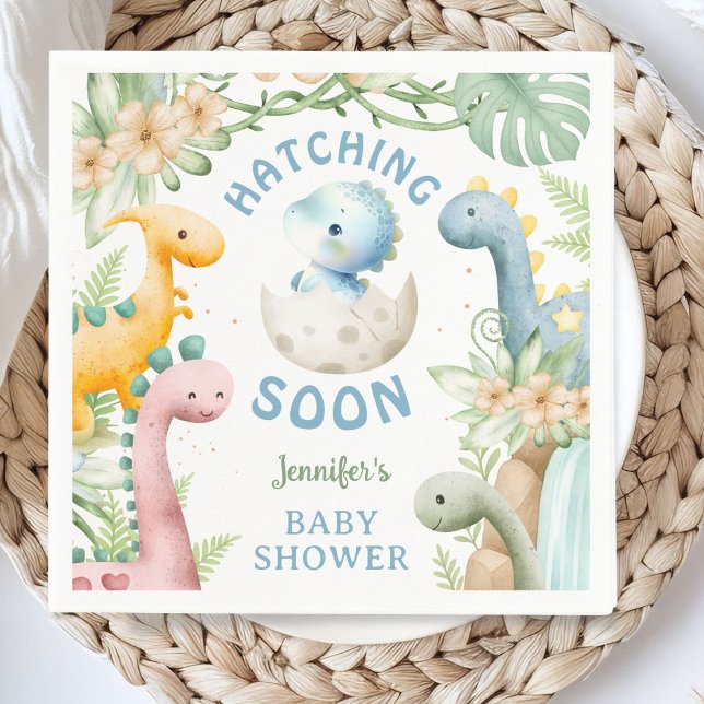 Servilleta De Papel Dinosaur Baby Shower Boy Blue Dino Paper Napkin (Subido por el creador)