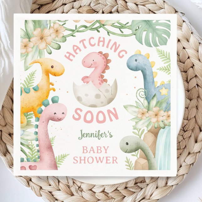 Servilleta De Papel Dinosaur Baby Shower Girl Pink Dino Paper Napkin (Subido por el creador)