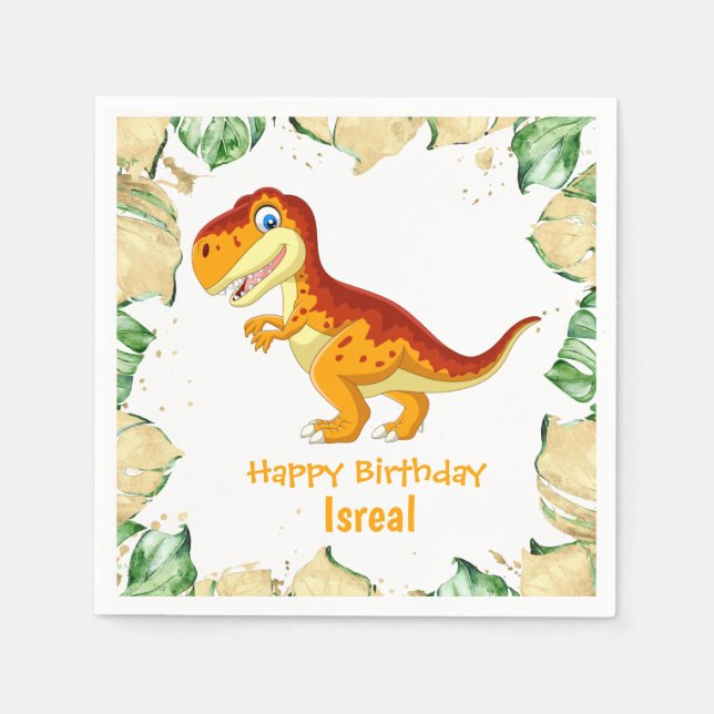 Servilleta De Papel Dinosaur BIRTHDAY Gold (Anverso)
