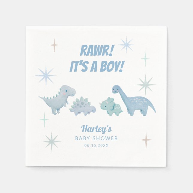 Servilleta De Papel Dinosaur Boy Baby Shower RAWR Napkins (Anverso)