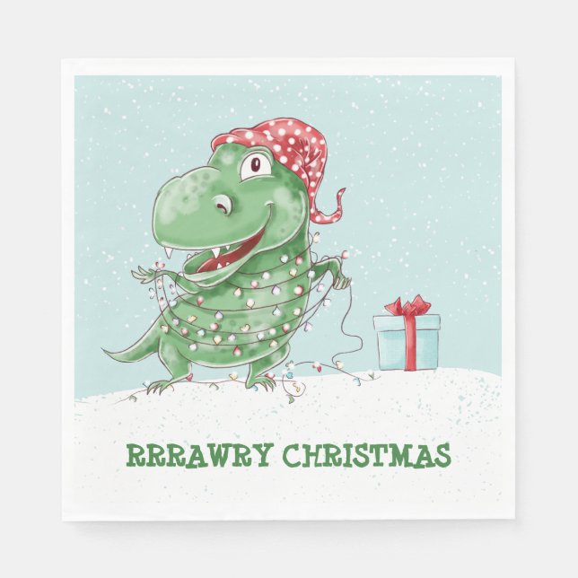 Servilleta De Papel Dinosaur Navidad Cruda (Anverso)
