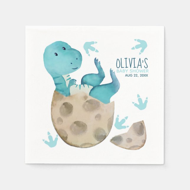 Servilleta De Papel Dinosaur Tyrannosaurus Rex Boy Baby Shower (Anverso)