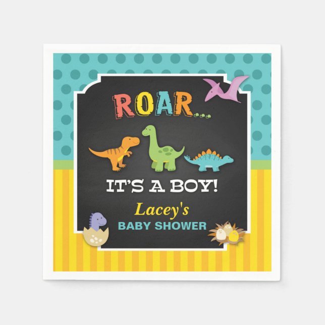 Servilleta De Papel Dinosaurio Baby Shower Napkin - Personalizado (Anverso)