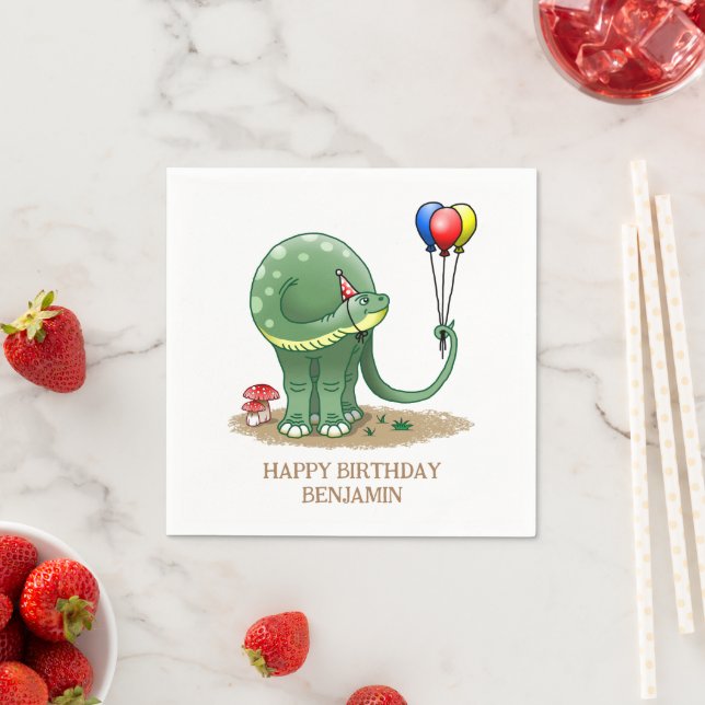Servilleta De Papel Dinosaurio con globos de cumpleaños (In situ)