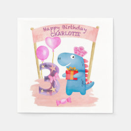 Servilleta De Papel Dinosaurio Cute Girly Personalizado 3 Años Cumplea