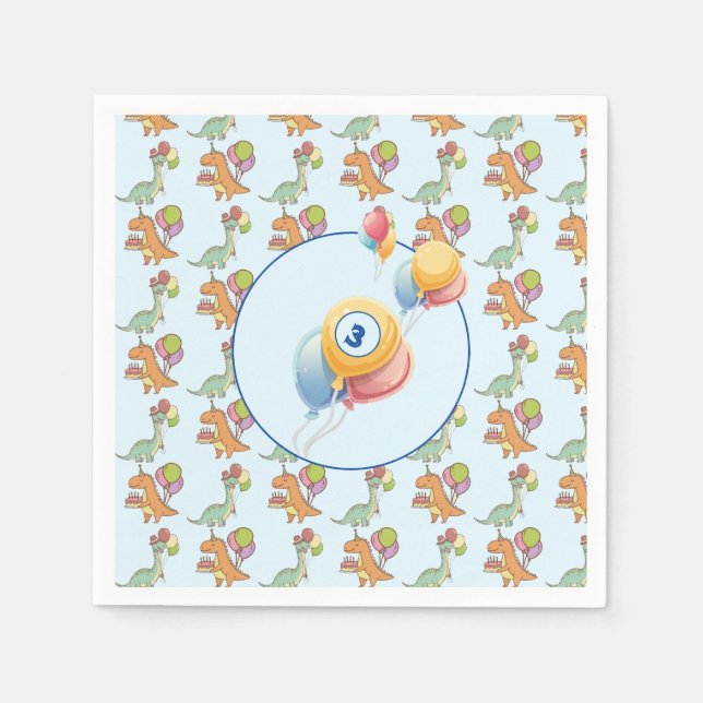 Servilleta De Papel Dinosaurio dino fiesta niños cumpleaños azul diver (Anverso)