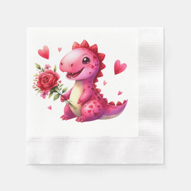 Servilleta De Papel Dinosaurio El día de San Valentín lindo (Anverso)