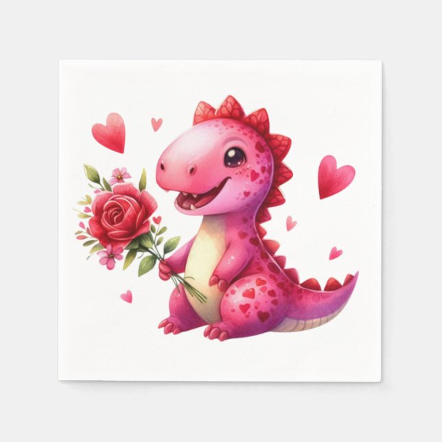 Servilleta De Papel Dinosaurio El día de San Valentín lindo (Anverso)