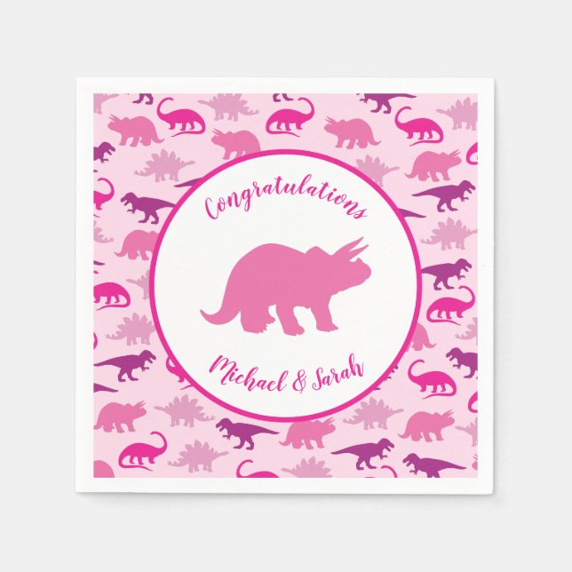 Servilleta De Papel Dinosaurio rosa Baby Shower Cute Dino Chica (Anverso)