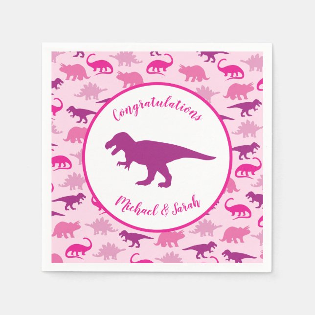 Servilleta De Papel Dinosaurio rosa Baby Shower Cute Dino Chica (Anverso)