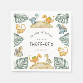 Servilleta De Papel Dinosaurio Tercer Cumpleaños Fiesta de Tres Rex