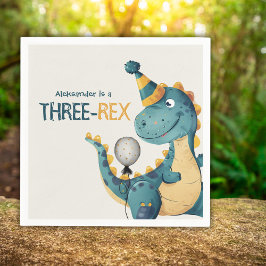 Servilleta De Papel Dinosaurio Trex Tres Rex Tercer Fiesta de Cumpleañ