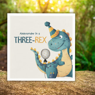 Servilleta De Papel Dinosaurio Trex Tres Rex Tercer Fiesta de Cumpleañ