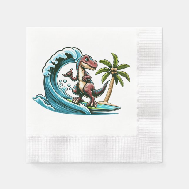 Servilleta De Papel Dinosaurio tropical de surf (Anverso)